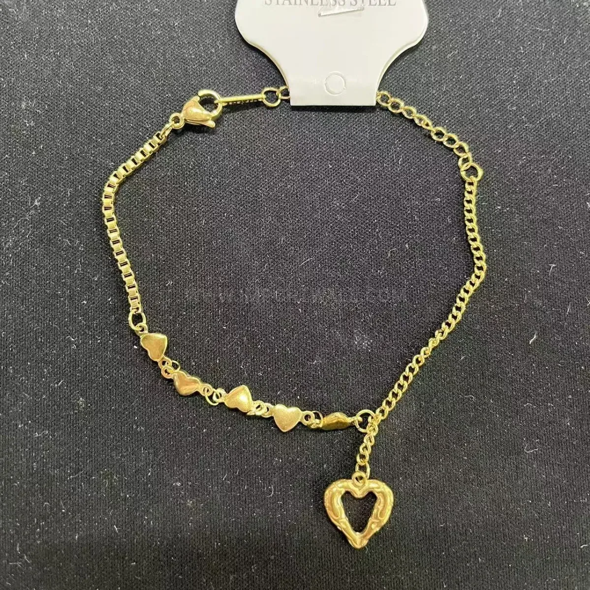 Gold Cut-Out Heart Stainless Steel Chain Bracelet