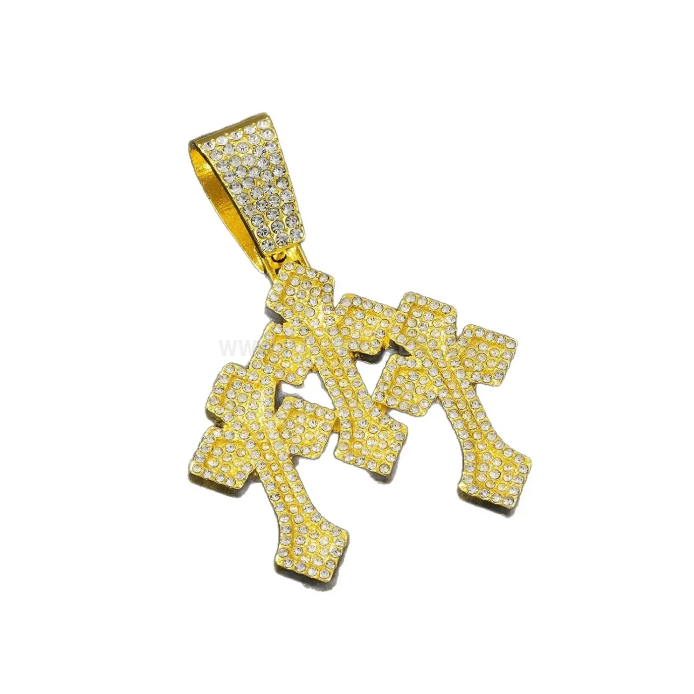 Iced Out Alloy Three Arrow Cross Hip Hop Pendant Necklace