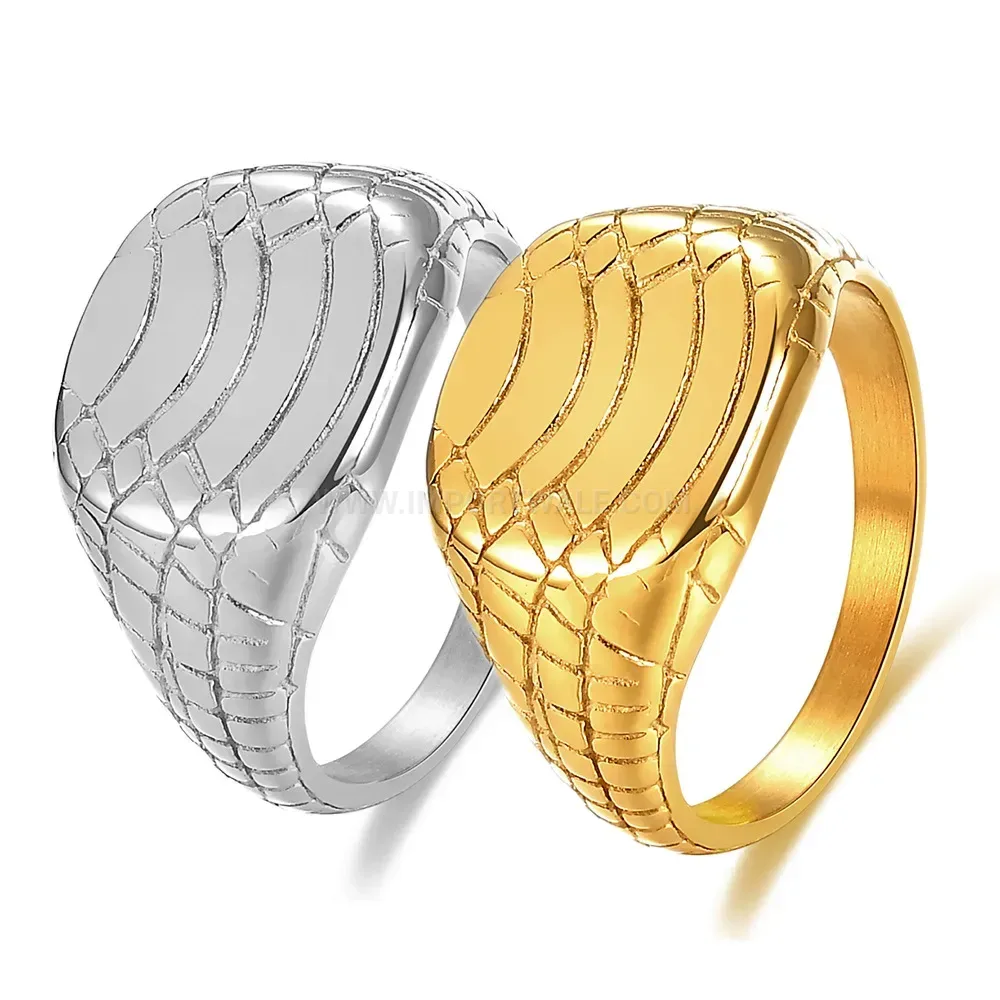 Designer Textured Snake Pattern Stainless Steel Signet Ring