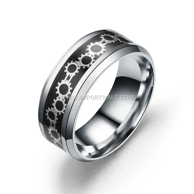 Stainless Steel Enamel Gear Patterned Ring