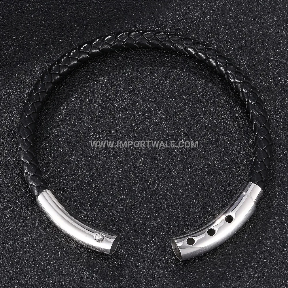 Adjustable Woven Leather Bracelet with Stainless Steel Accent Clasp