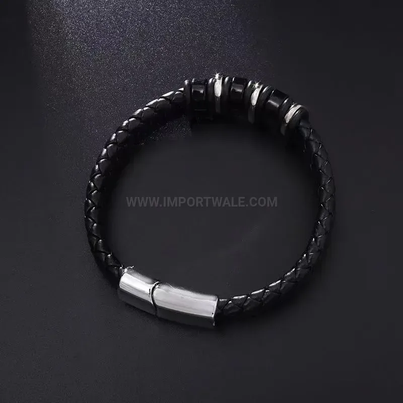 Elegant Braided Leather Wristband with Alloy Magnetic Lock