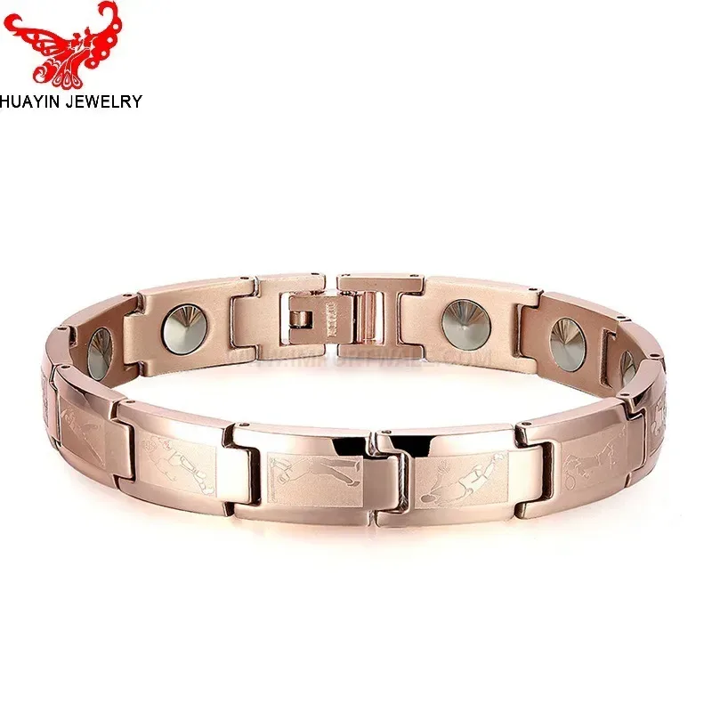 Bold Pure Titanium Bio Magnetic Golf Pattern Link Bracelet