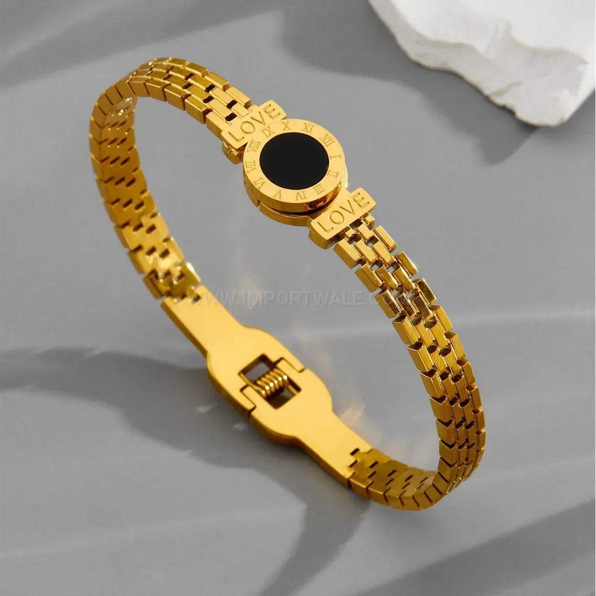Gold-Plated Titanium Steel Roman Numeral Disc Bangle