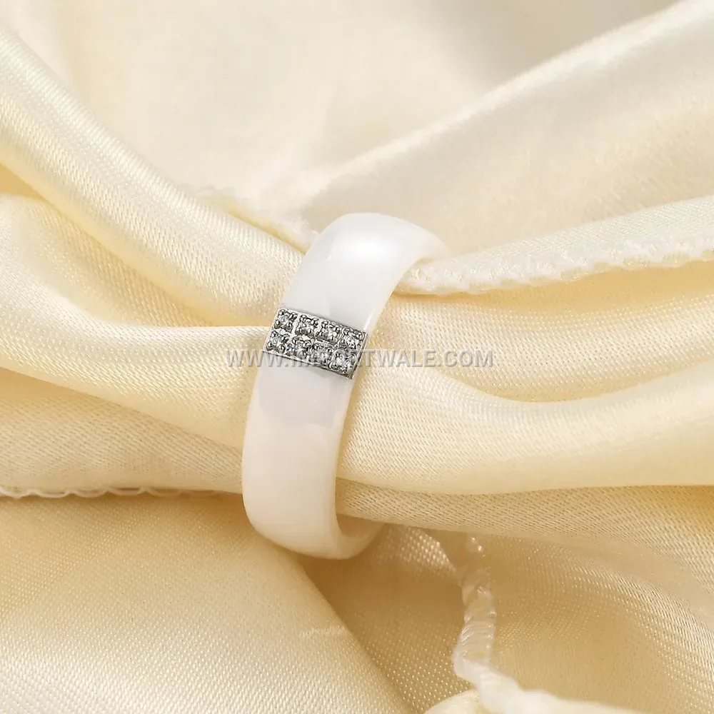 Geometric Cubic Zirconia Stainless Steel Ceramic Spliced Ring