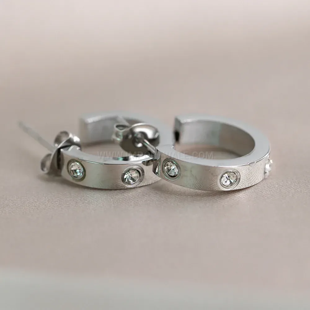 Bold Rhinestone Accent U-Shaped Stainless Steel Hoop Earrings