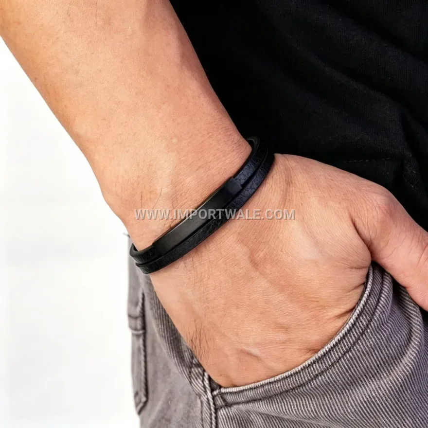 Minimalist Stainless Steel Accent Leather Bracelet With Magnetic Clasp