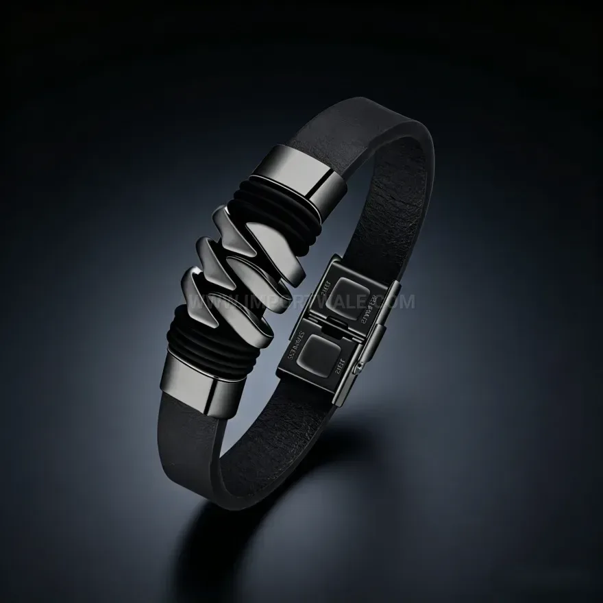 Fashion Minimalist Leather Cord Bracelet With Stainless Steel Clasp
