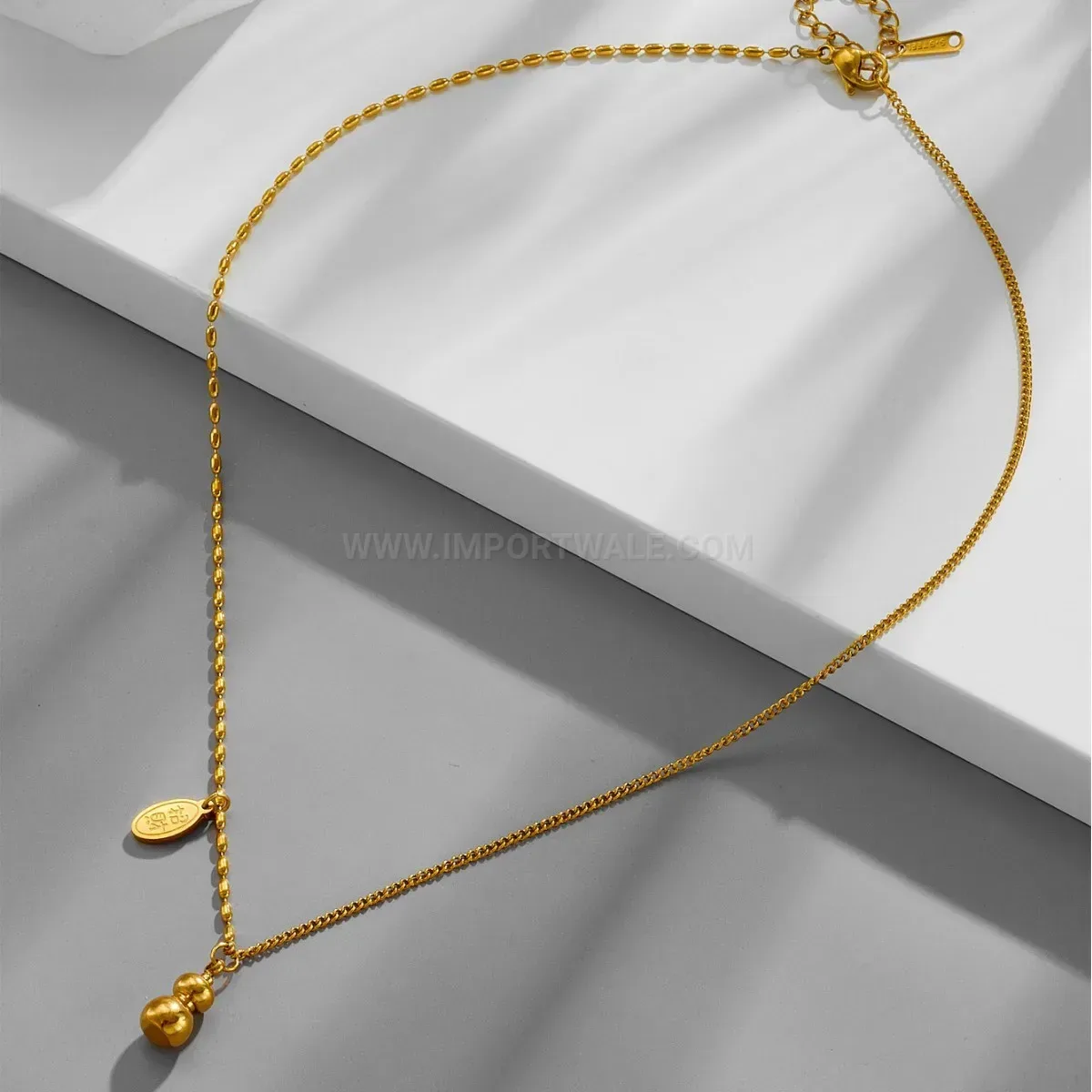 Trendy 18K Gold Vacuum Plated Titanium Steel Fortune Gourd Pendant Necklace