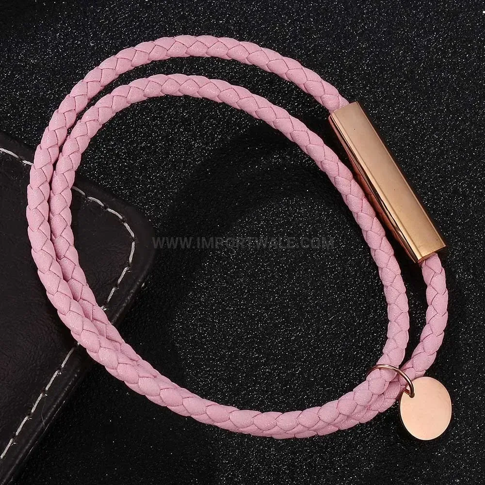 Slender Leather Cord Bracelet with Rose Gold Stainless Steel Clasp