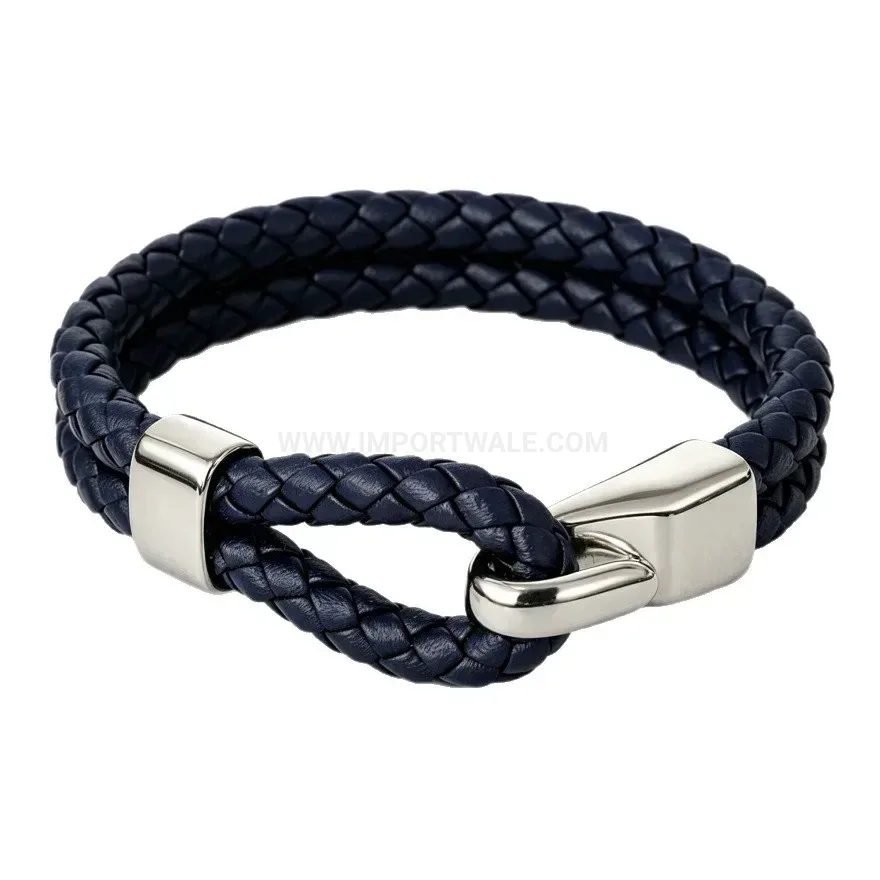 Trendy Handcrafted Braided PU Leather Cord Bracelet with Alloy Magnetic Clasp