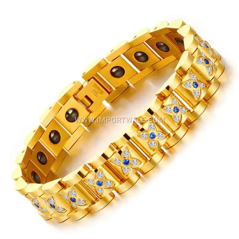 Cubic Zirconia Plum Blossom Magnetic Titanium Steel Bracelet