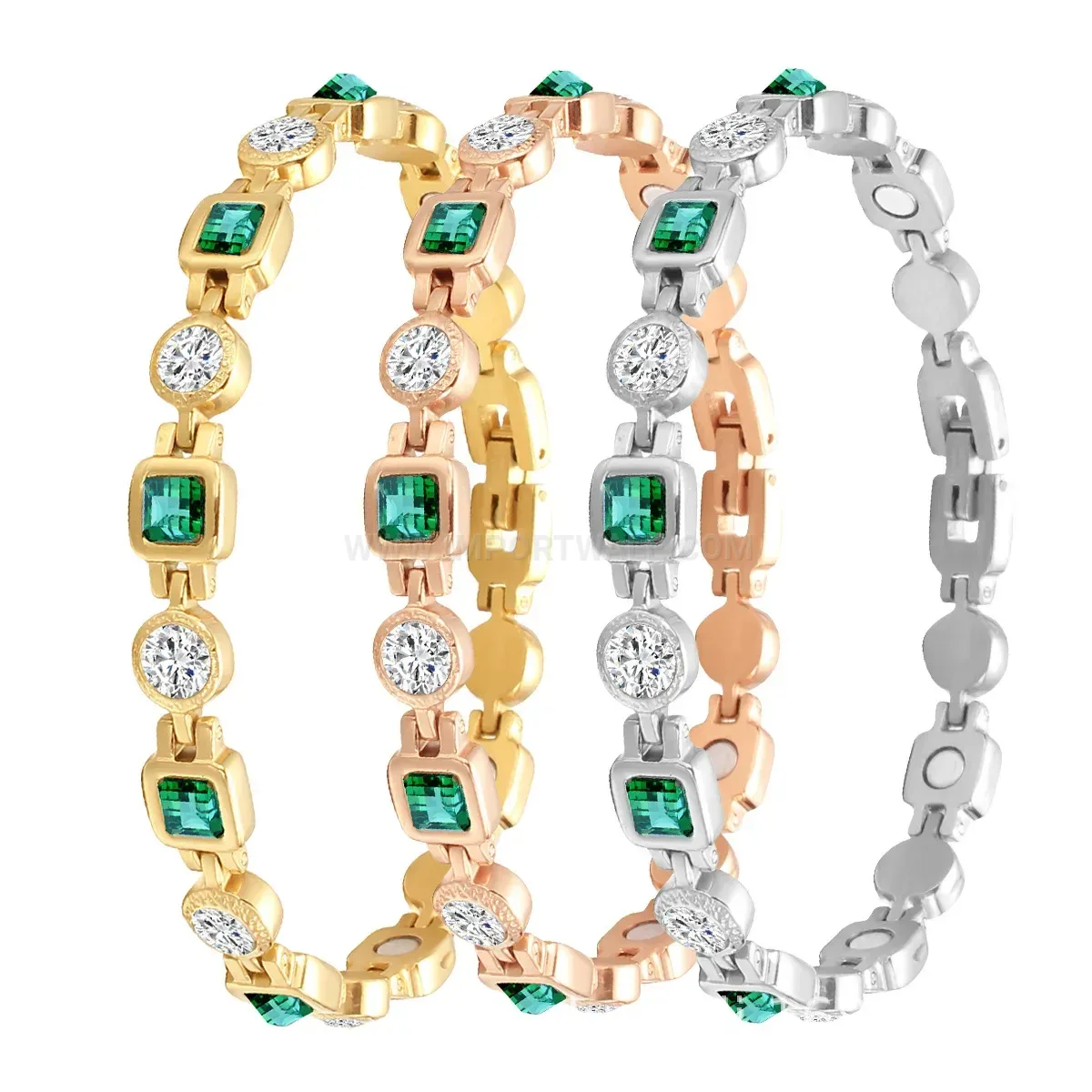 Geometric Rhinestone Bio Magnetic Stainless Steel Link Bracelet