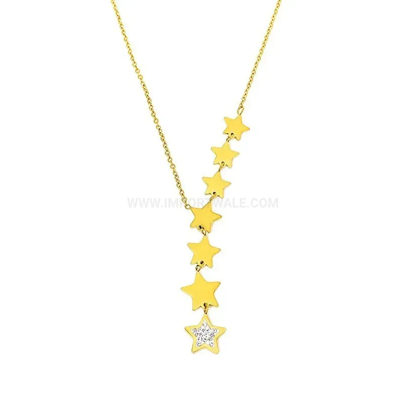 Trendy Minimalist Gold Stainless Steel Seven Star Tassel Pendant Necklace