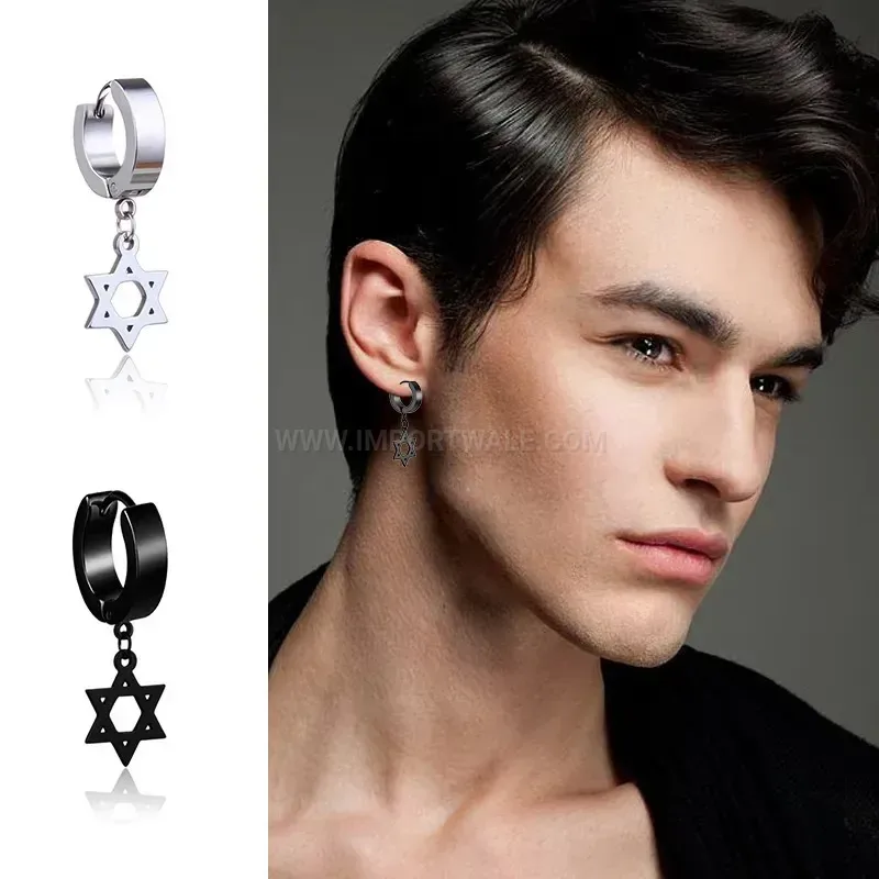 Elegant Vintage Subculture Stainless Steel Geometric Pendant Hoop Piercing Set