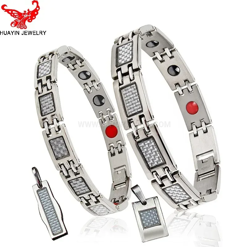 Designer Carbon Fiber Inlay Titanium Steel Magnetic Bracelet for Couples