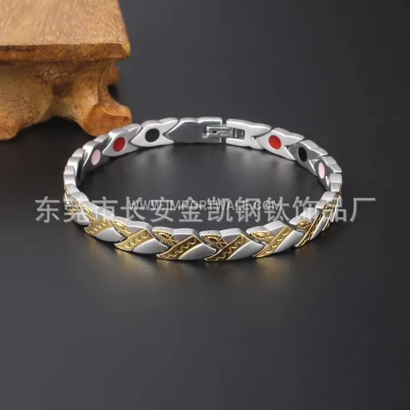 Two-Tone Stainless Steel Snake Motif Magnetic Bio Bracelet