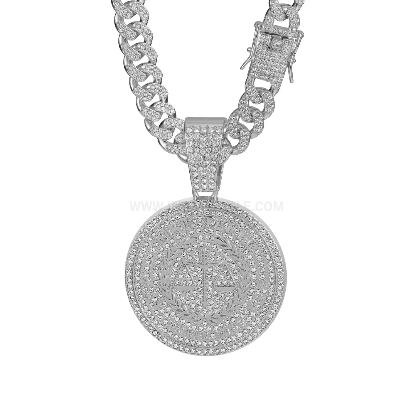 Rhinestone Round Libra Letter Alloy Hip Hop Pendant