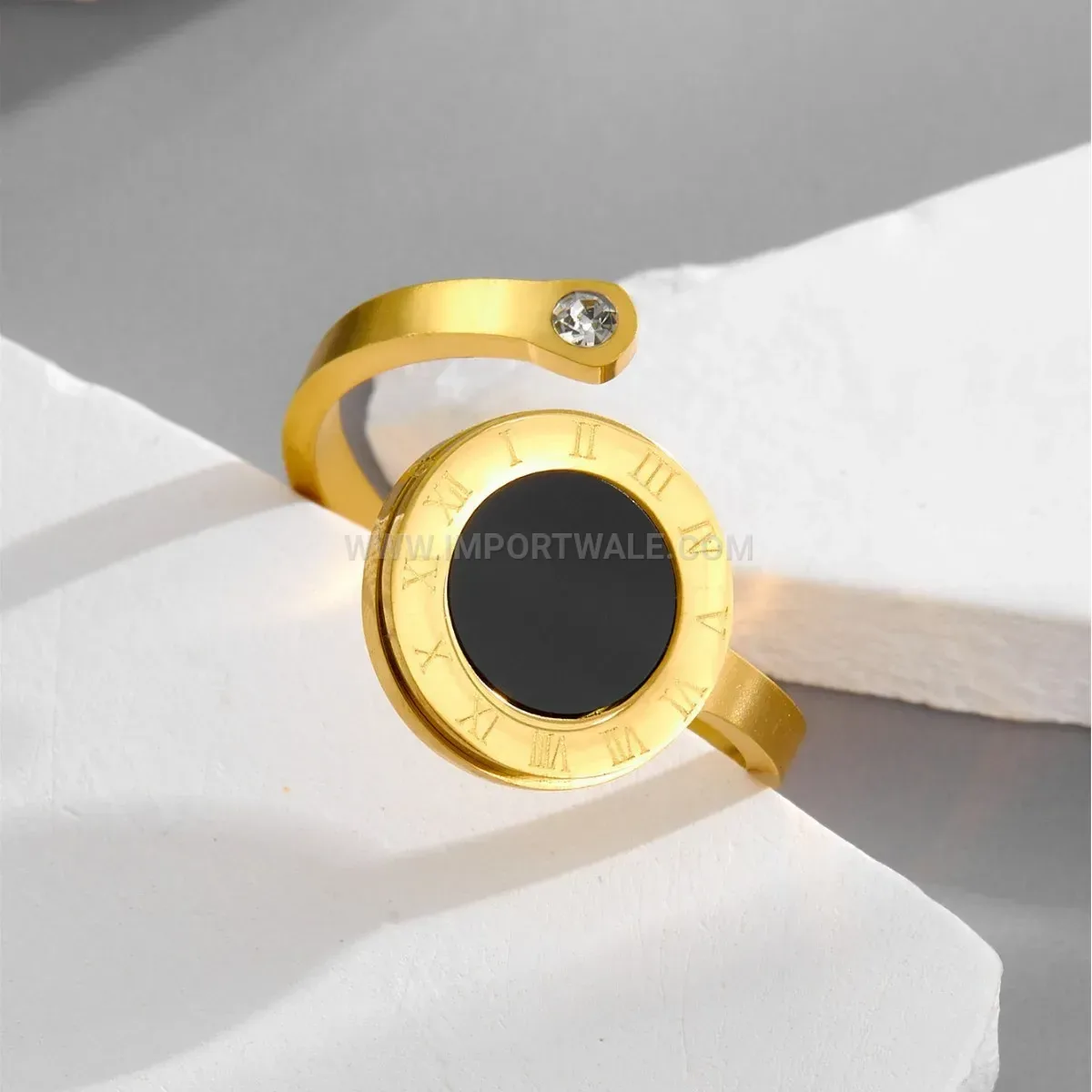 Open Adjustable Roman Numeral Shell Ring in Titanium Steel