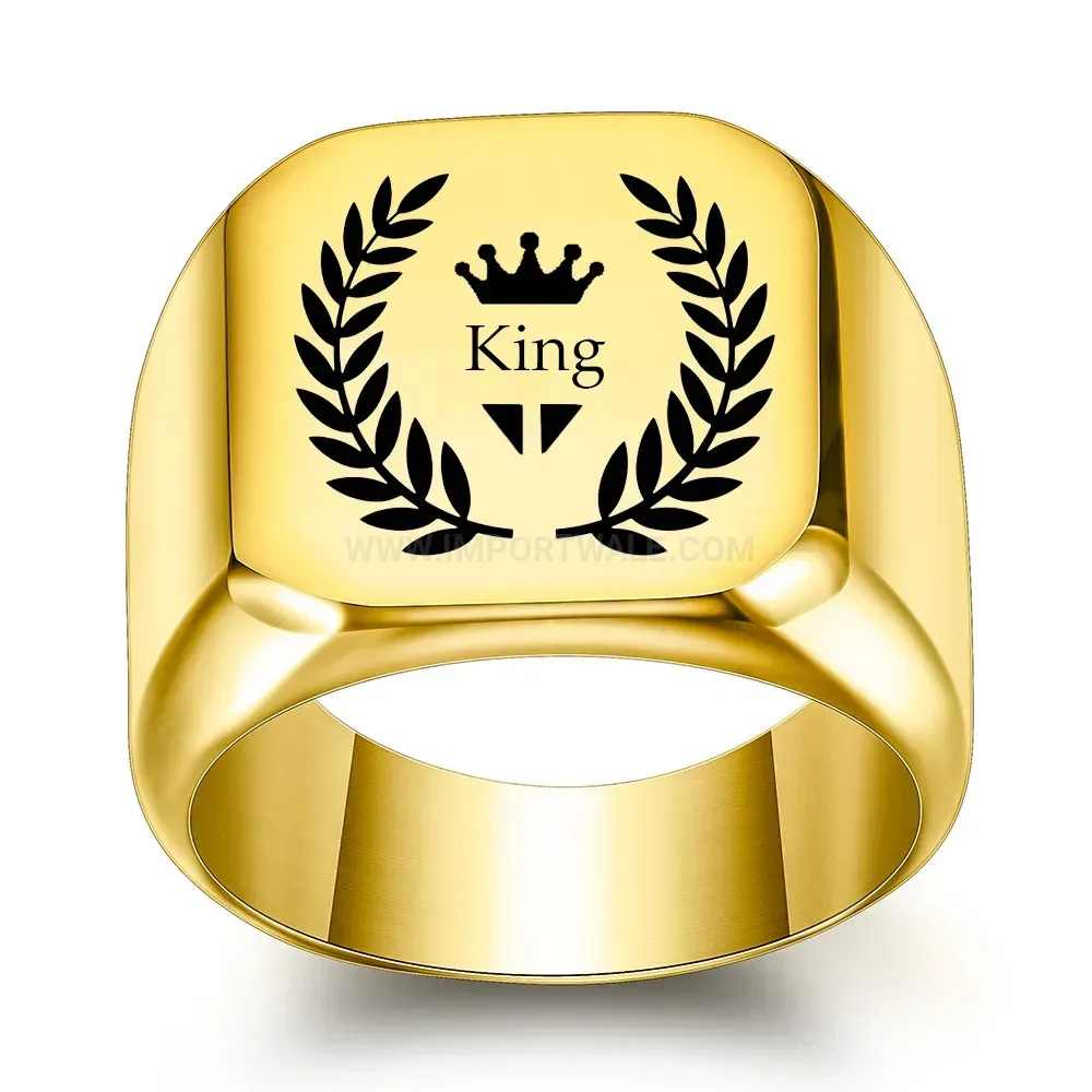 Designer Vintage Engraved Square Flat Stainless Steel Ring