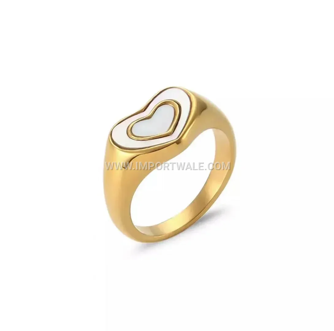 Gold Plated Double Heart Shell Epoxy Stainless Steel Ring