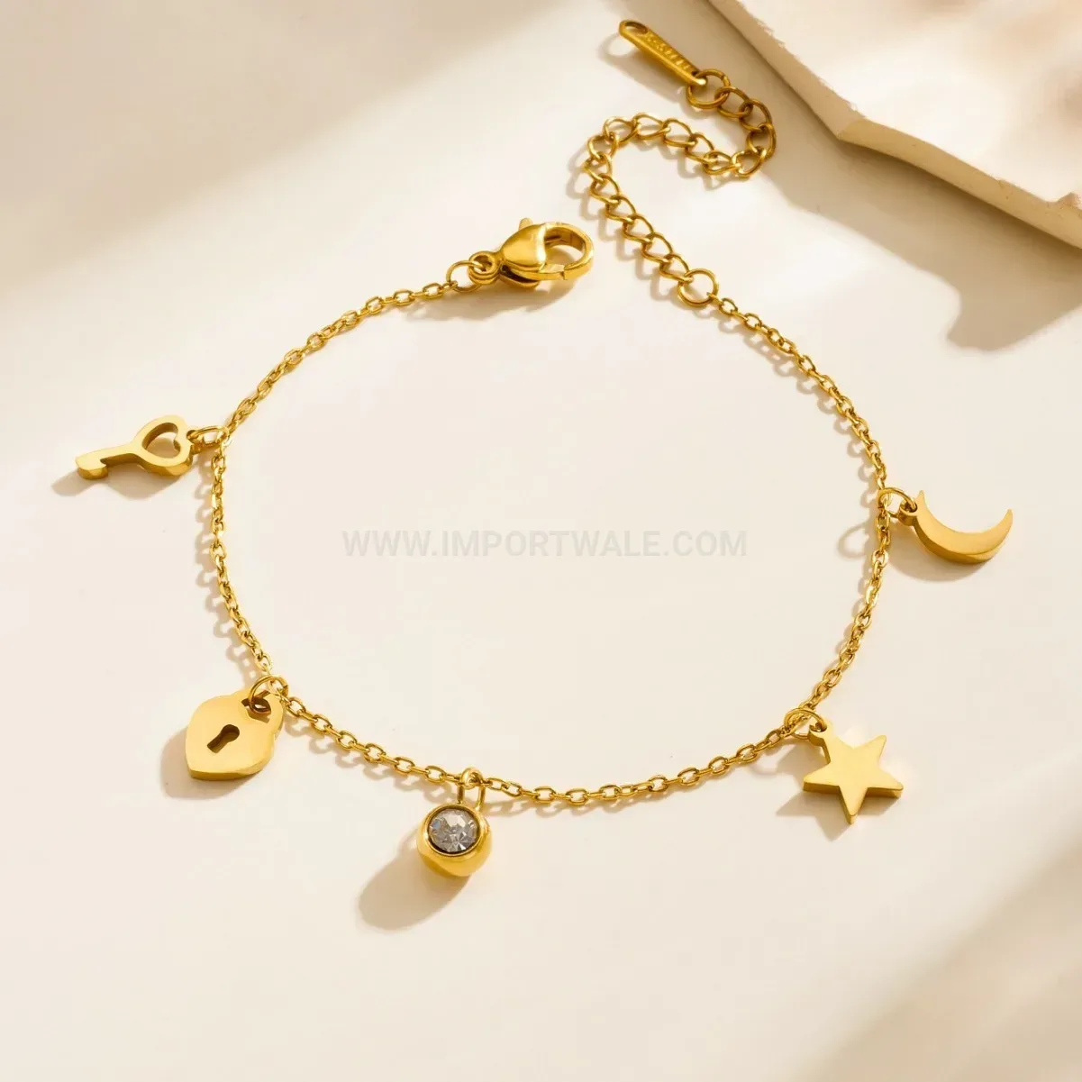 Celestial Charm Stainless Steel Bracelet With Crystal Accents