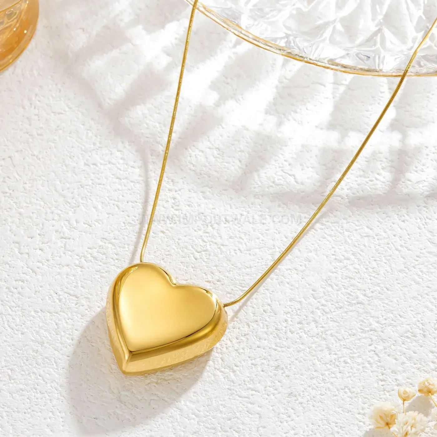 Classic Stainless Steel Oversized Hollow Heart Pendant Snake Chain Necklace