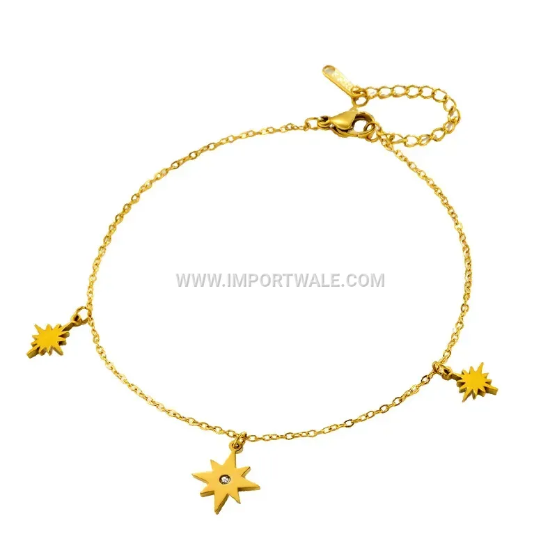 Multi Layer Metallic Star Charm Anklet Set