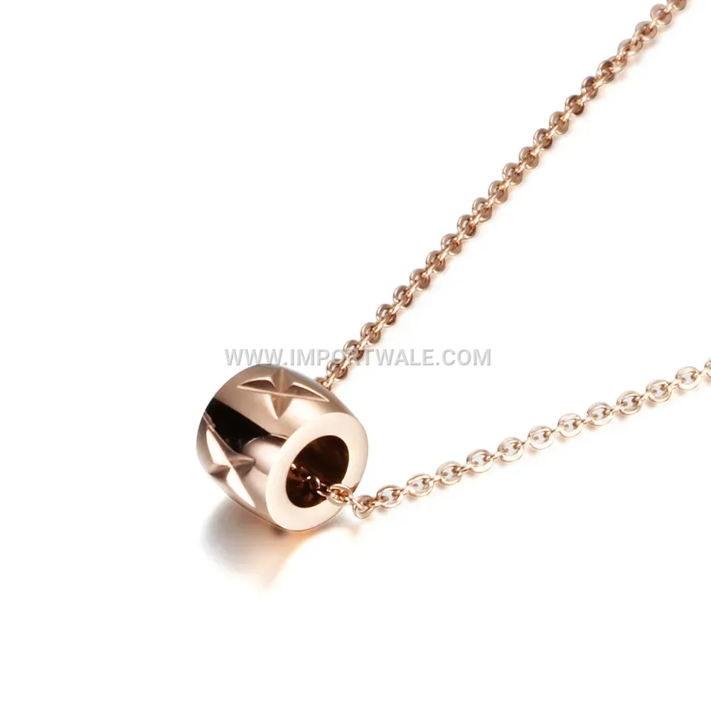 Rose Gold Stainless Steel Circular Pendant Choker Necklace