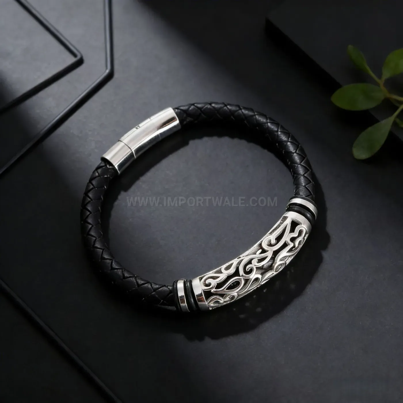 Fashion Vintage Hollow Braided Leather Men Bracelet With Magnetic Clasp