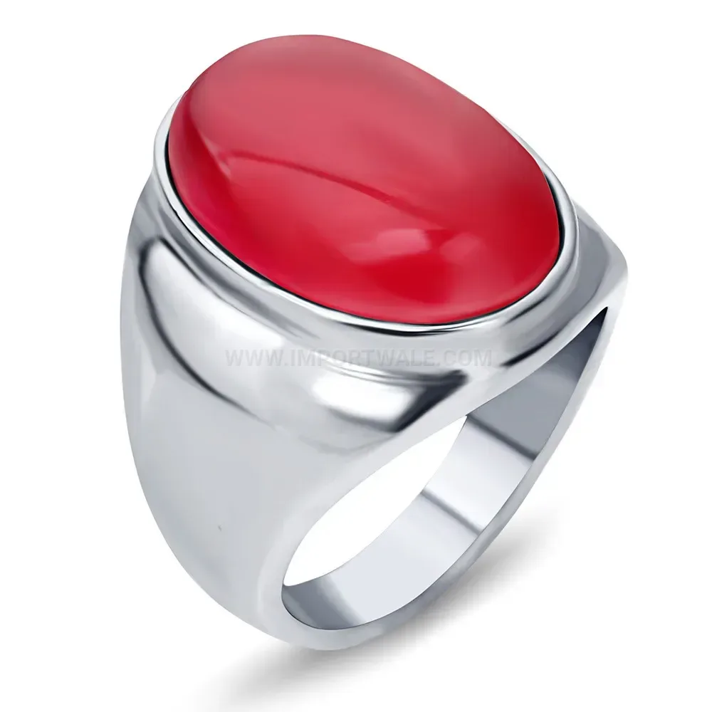 Elegant Vintage 16mm Stainless Steel Statement Gemstone Signet Ring