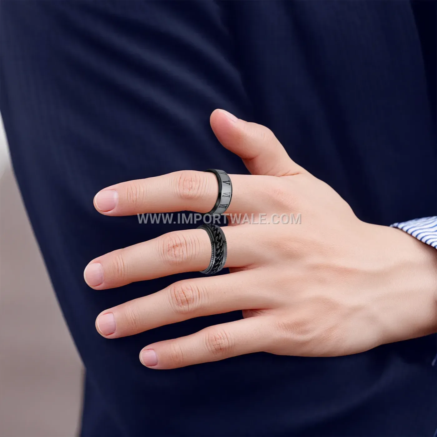 Rotating Chain Stainless Steel Geometric Ring Set