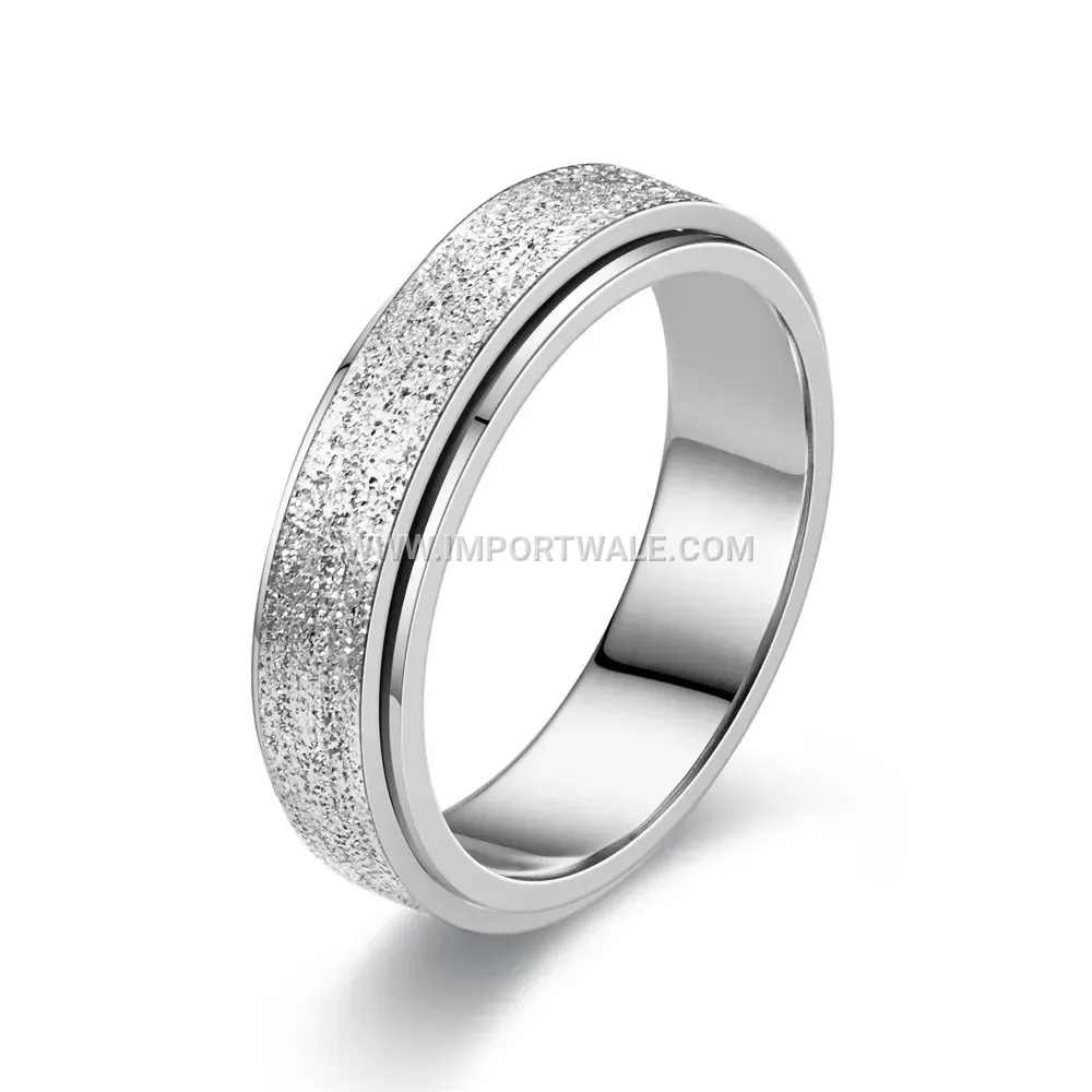 Frosted Sand Finish Stainless Steel Rotatable Band Ring