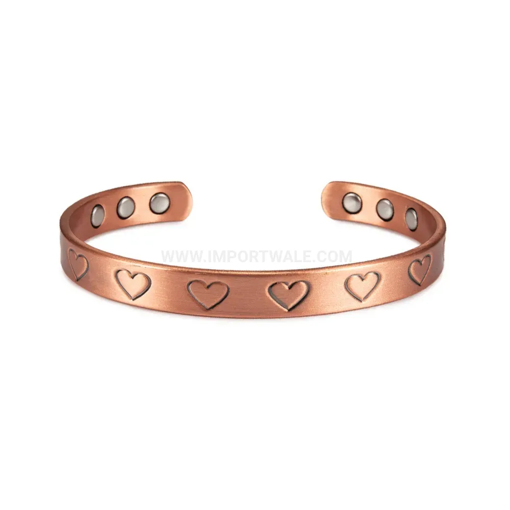 Vintage Red Copper Heart Open Cuff Magnetic Bracelet