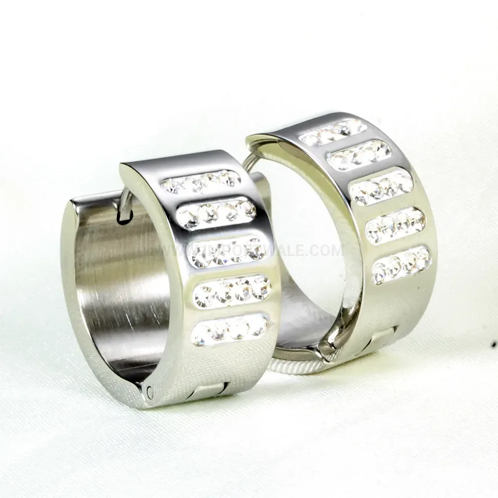 Chic Gold Plated Crystal Embedded Stainless Steel Huggie Earrings