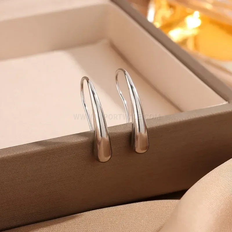 Minimalist Smooth Teardrop Drop Earrings in Silver Titanium Steel
