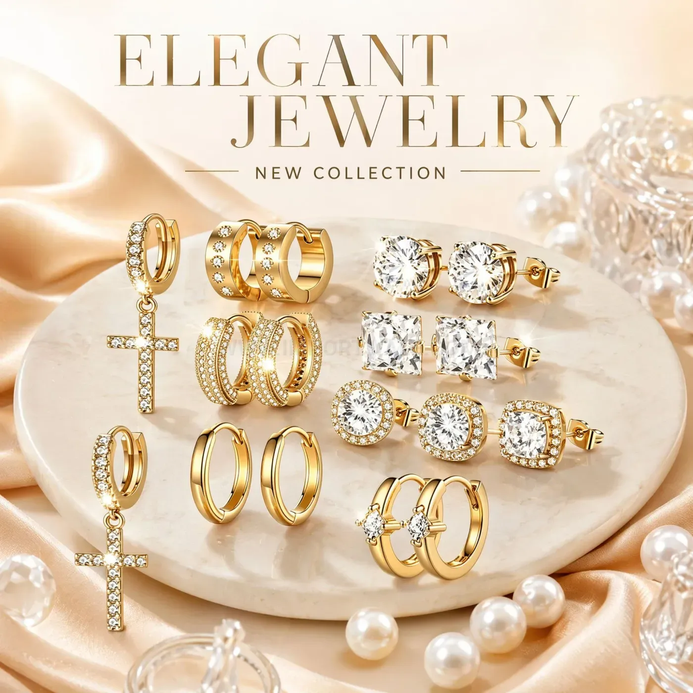 Premium Pave Zircon Stainless Steel Huggie Hoop Earring Collection
