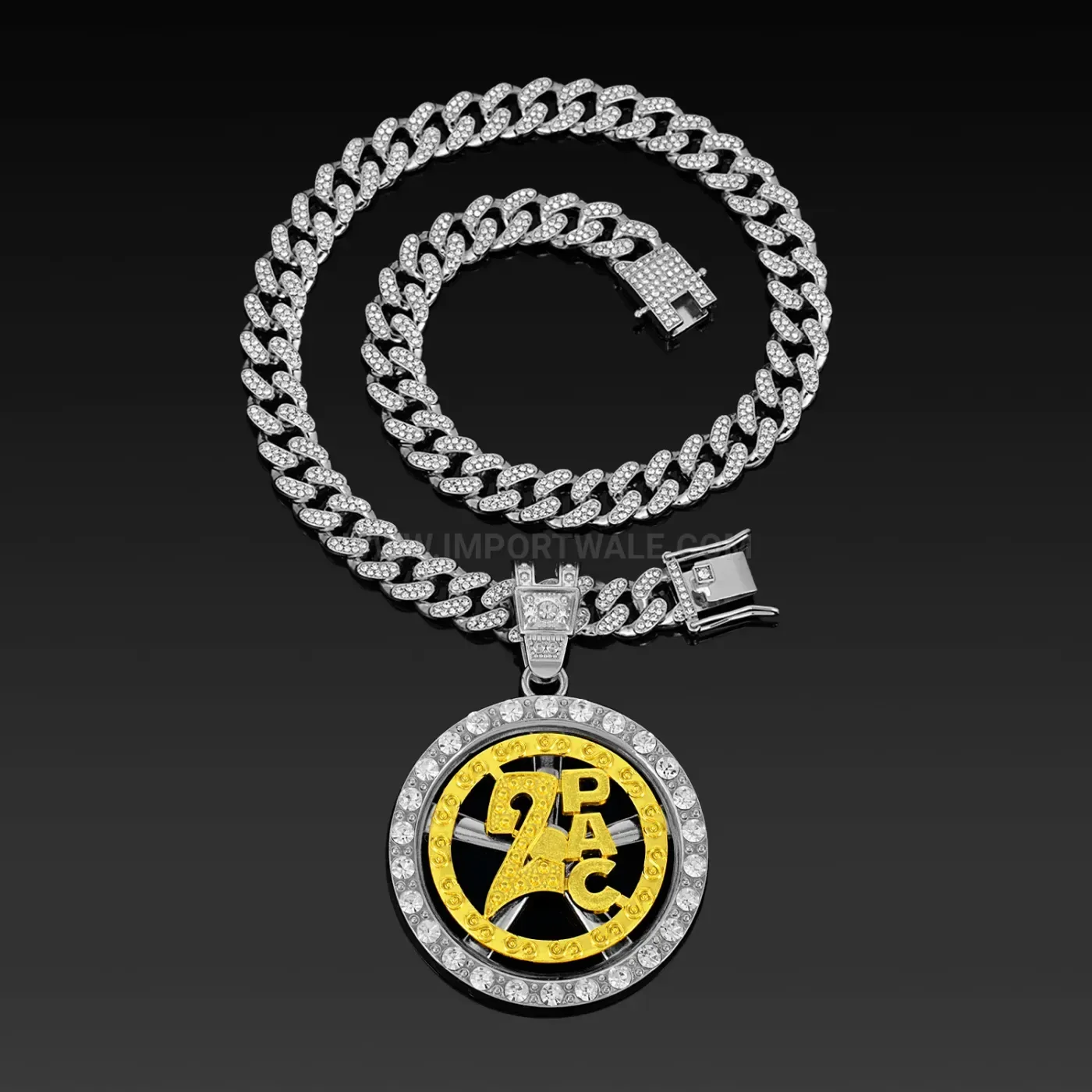 Fashion Spinning Letter Pendant Zinc Alloy Cuban Chain Necklace