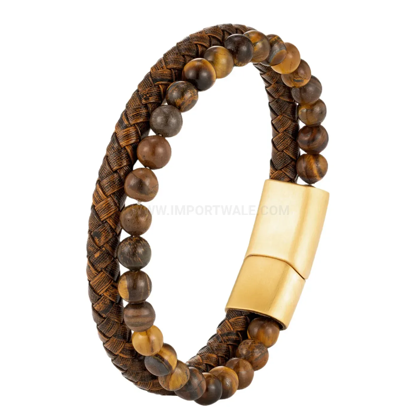 Modern Multi Layer Braided Leather Cross Bracelet with Natural Stone Accent