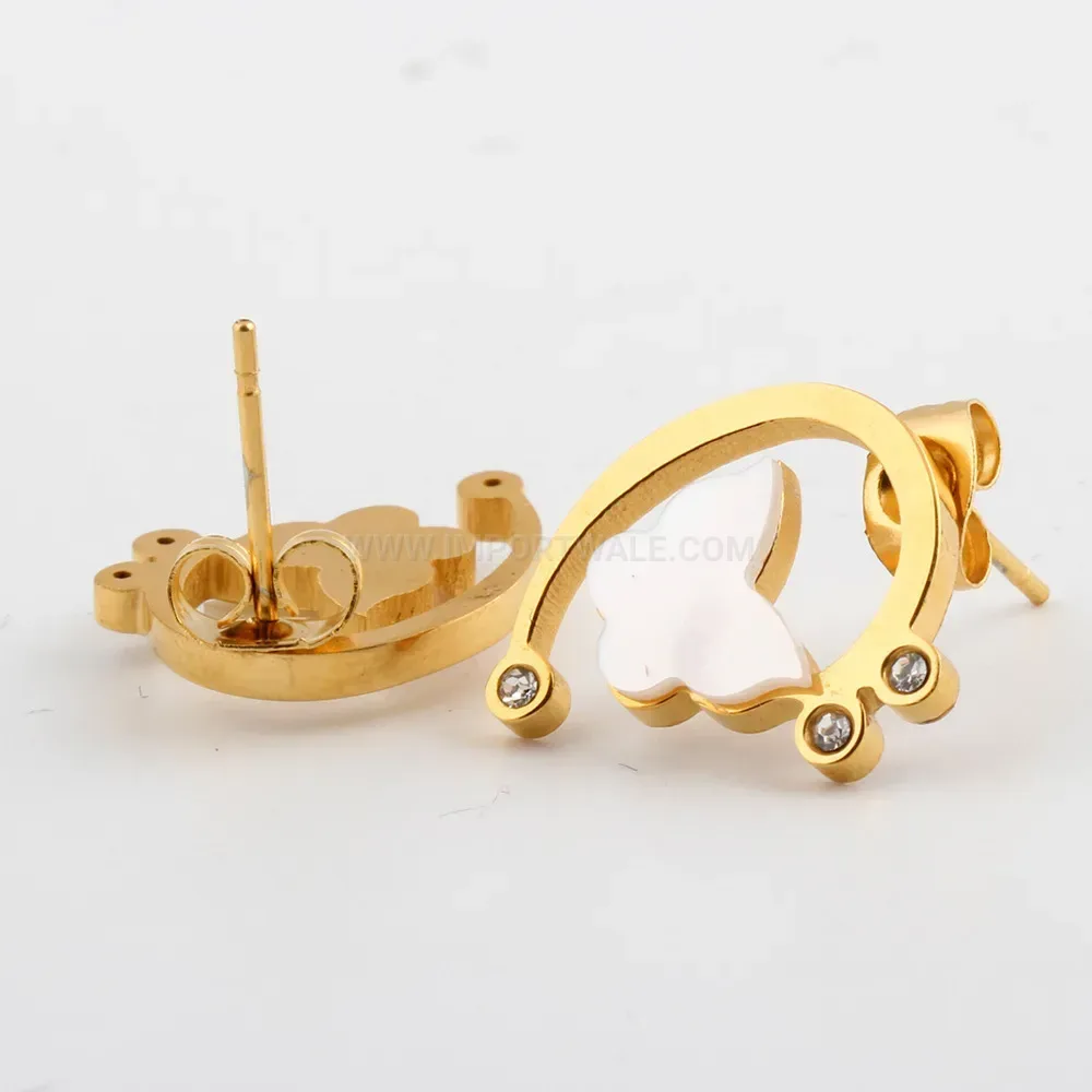 Bold 18K Gold Plated Hollow Shell Butterfly Stainless Steel Stud Earrings