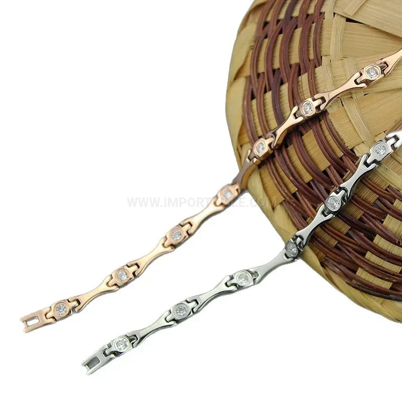 Fashion Sparkling Zircon Titanium Steel Magnetic Bracelet with Hematite Accent