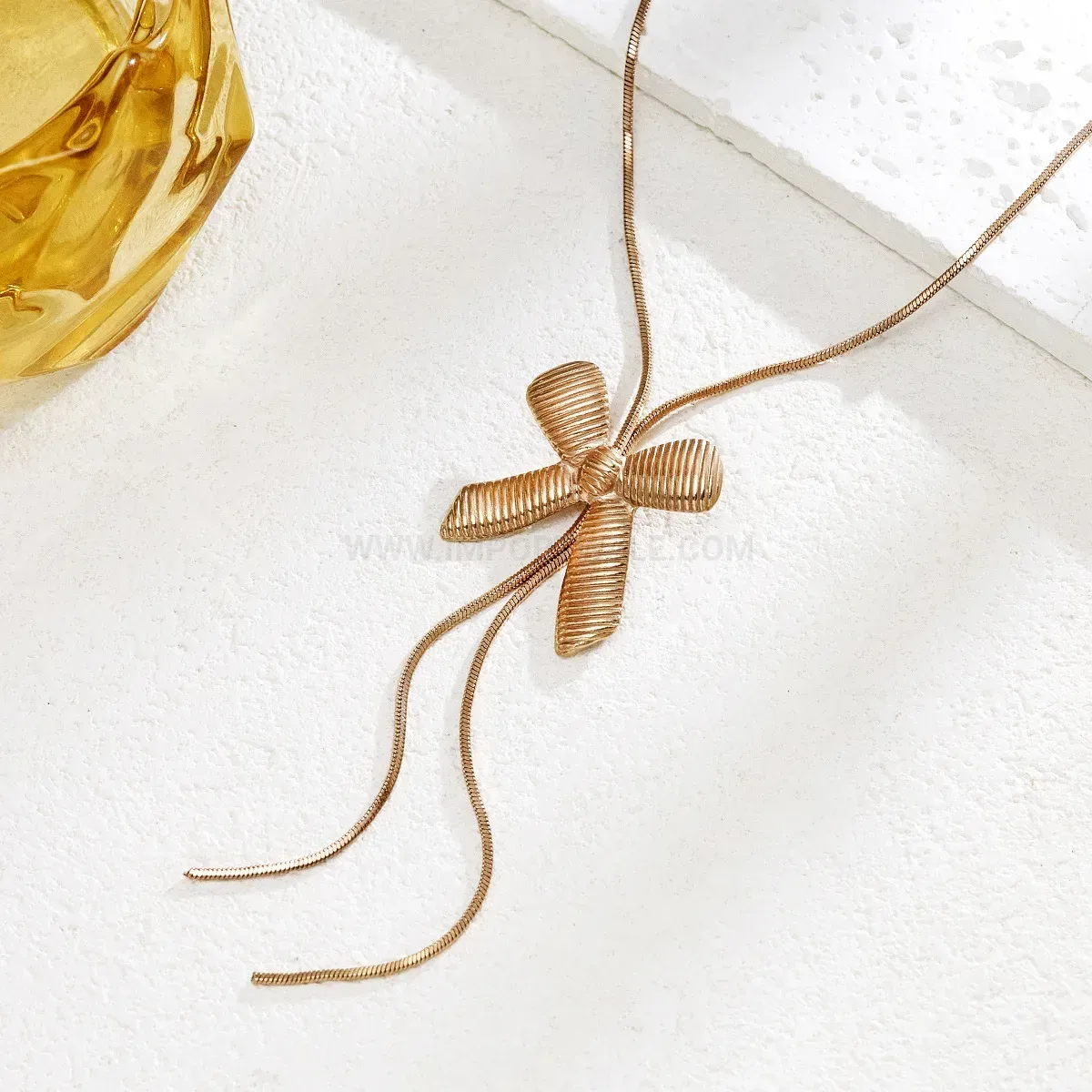 Rose Gold Bow Pendant Stainless Steel Necklace