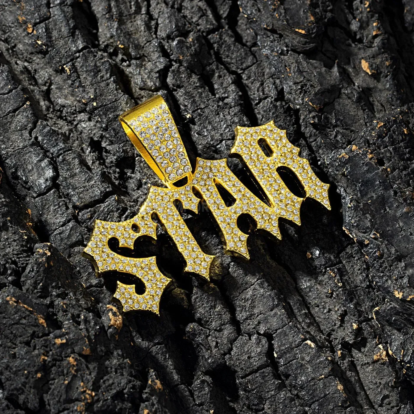 Gothic Star Letter Rhinestone Pendant Cuban Chain Necklace
