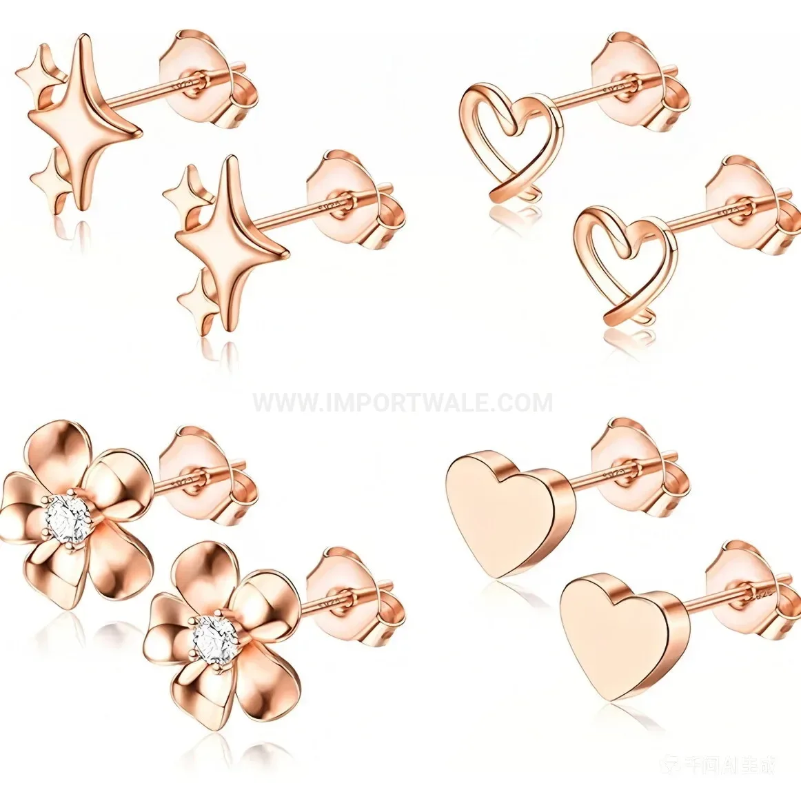 Modern Minimalist Stainless Steel Four-Pointed Star and Floral Piercing Stud Set