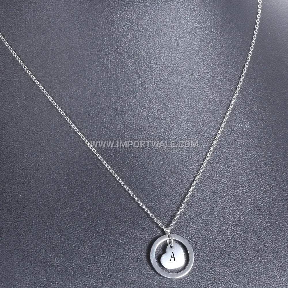 Minimalist Stainless Steel Openwork Heart Initial Pendant Necklace