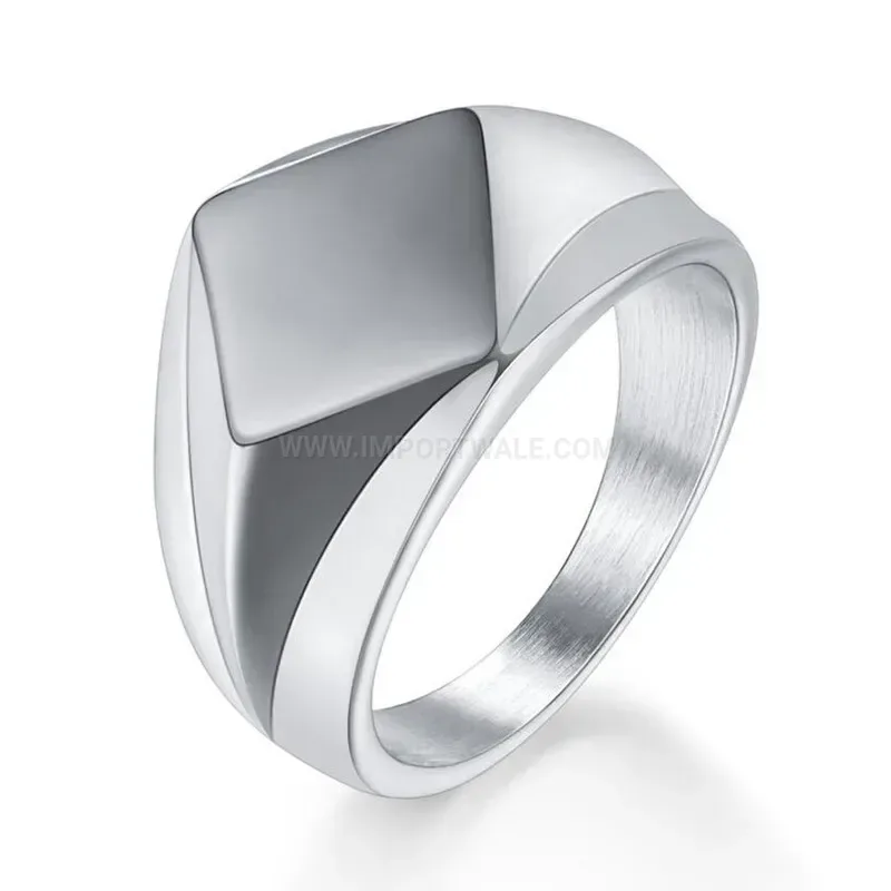 Bold Rhombus Polished Stainless Steel Signet Ring