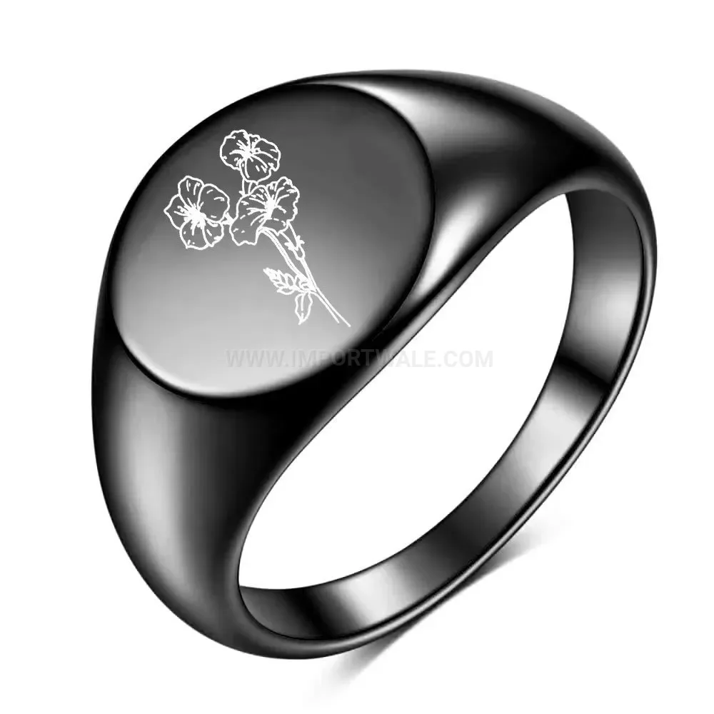 Premium Engraved Floral Motif Stainless Steel Signet Ring