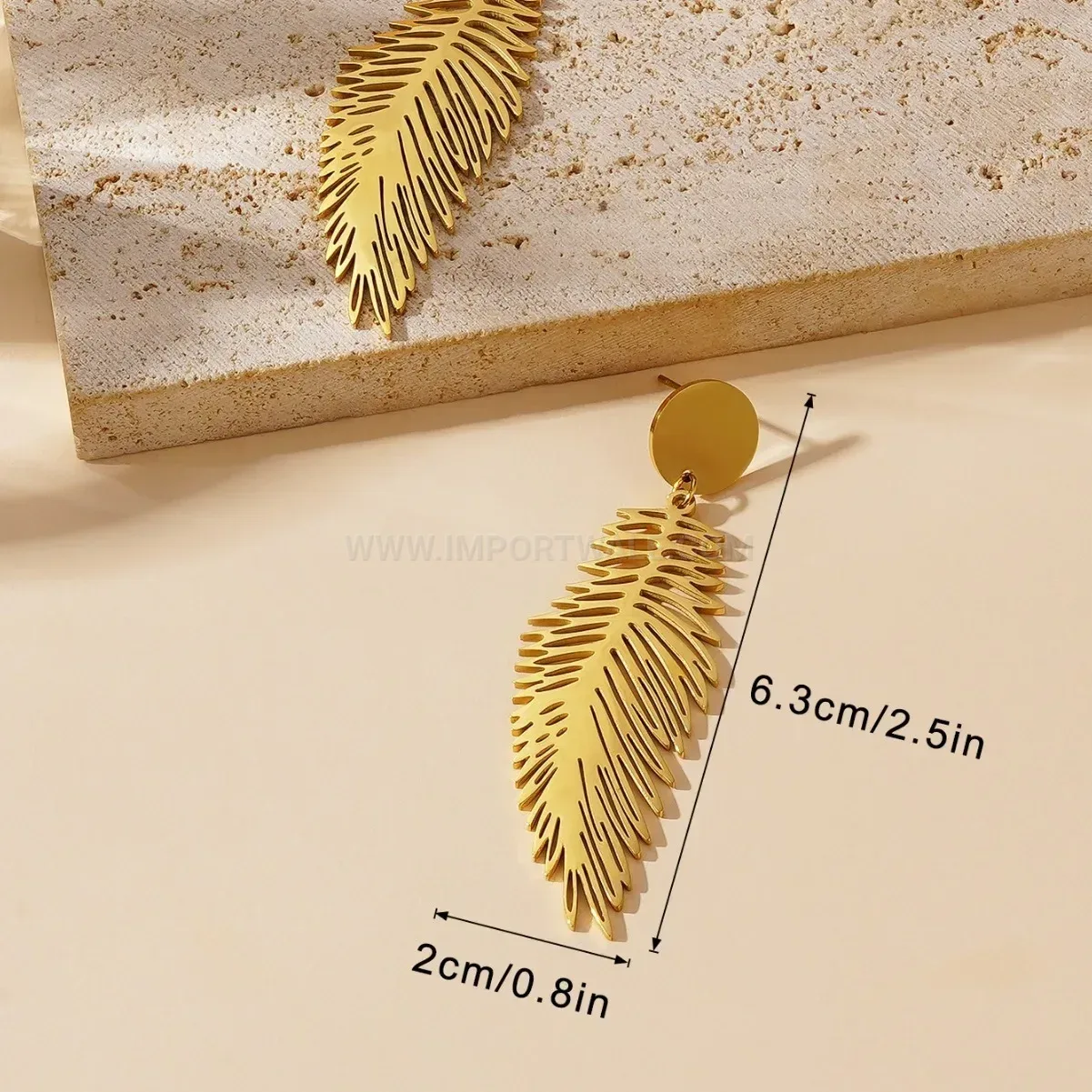 Gold Plated Titanium Steel Statement Feather Drop Earrings