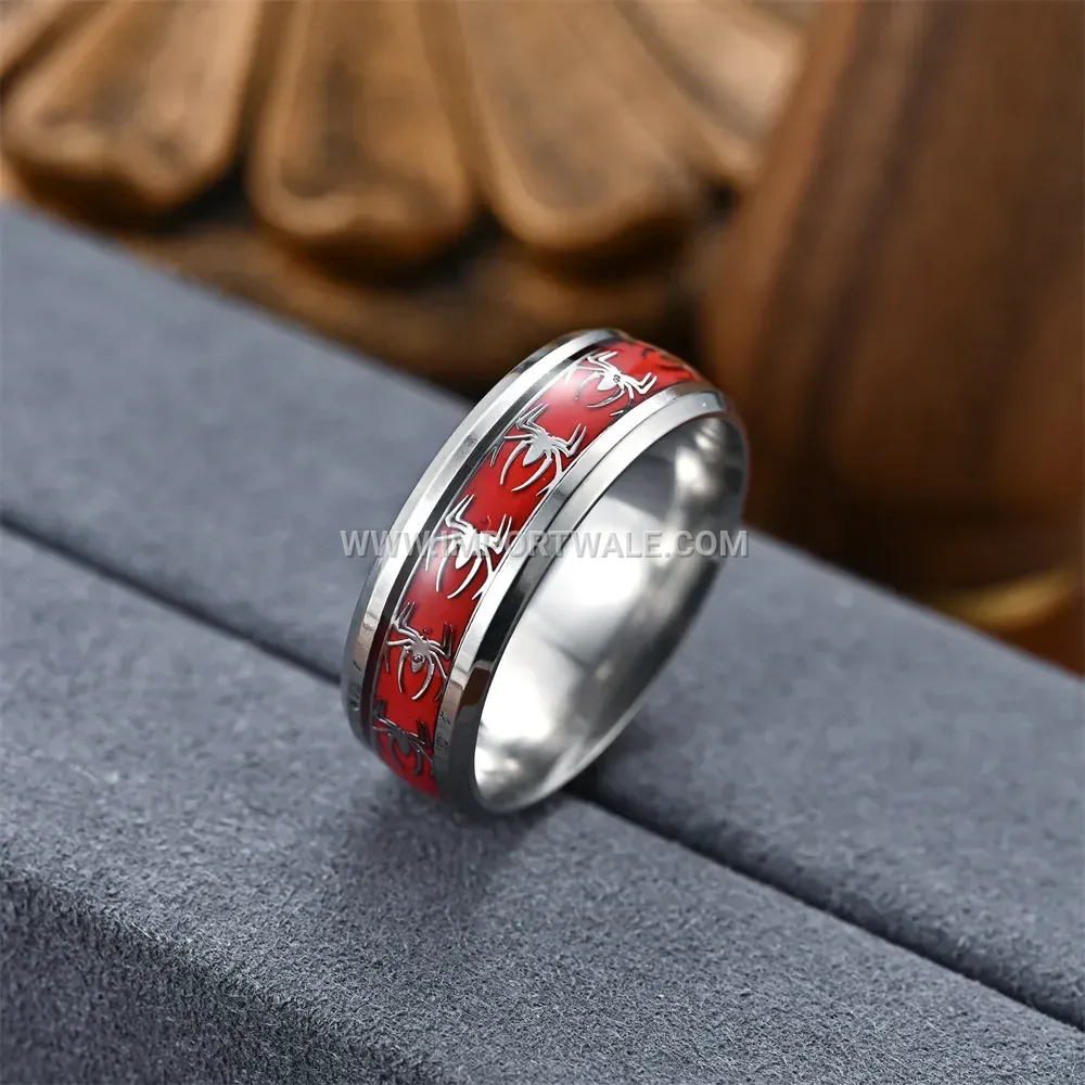 Red Spider Inlay Stainless Steel Band Ring