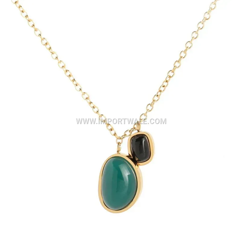 Anti Tarnish Stainless Steel Green Black Agate Jewelry Set